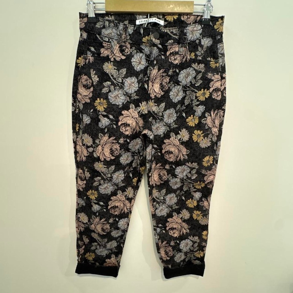 High Rise Mom Jeans Black with Floral Print
